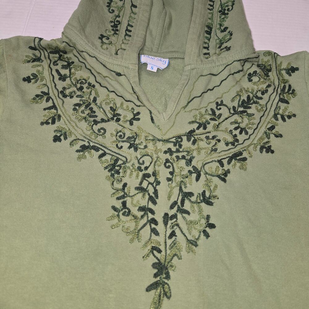 Blue Sky Clothing Co. Womens S Green‎ Embroidered Hooded Pullover Tunic Top Boho - Picture 4 of 11